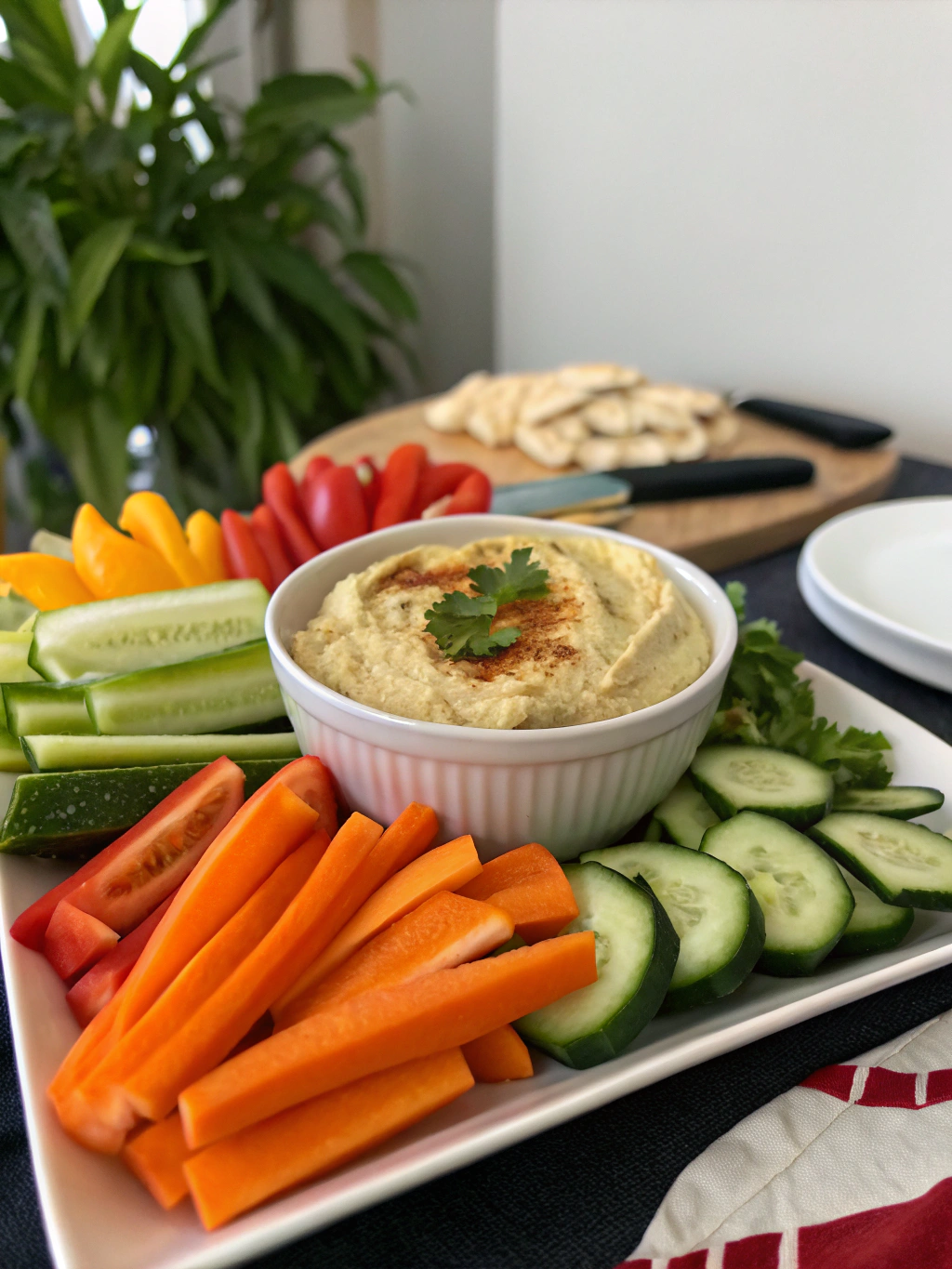 homemade hummus and veggies